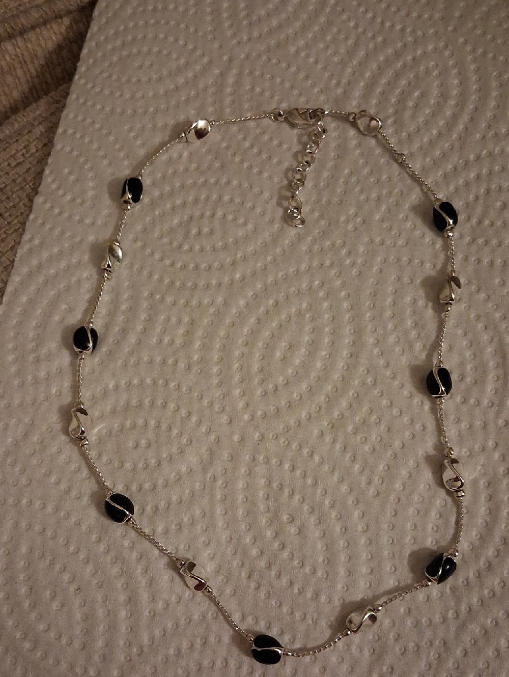 Onyx Silver and Black Bead Station Necklace Price Is Firm